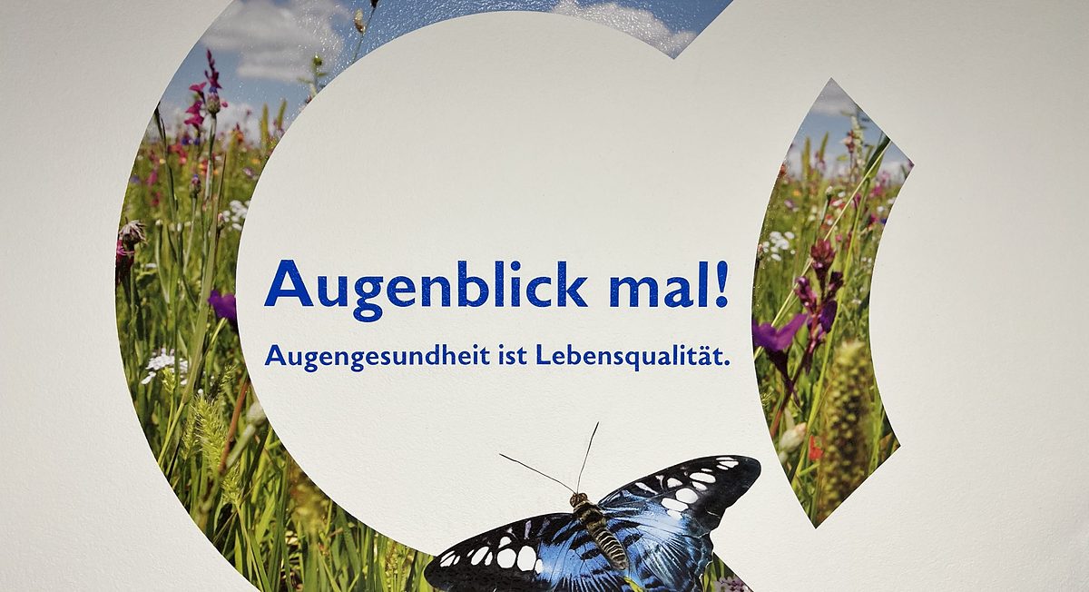 Gráfico mural en la entrada: «Augenblick mal!»